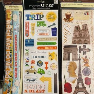 Lot of travel stickers for scrapbooking